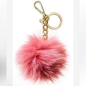 Michael Kors Pink Fluffy pompom Keychain bag charm new